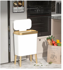   Stylish 4 Gallon Bathroom Trash Can   Slim White Bin with Gold Push Lid  