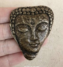 1.7" Old Tibet Tibetan Buddhism Temple Brass Buddha Head Bust Amulet Pendant