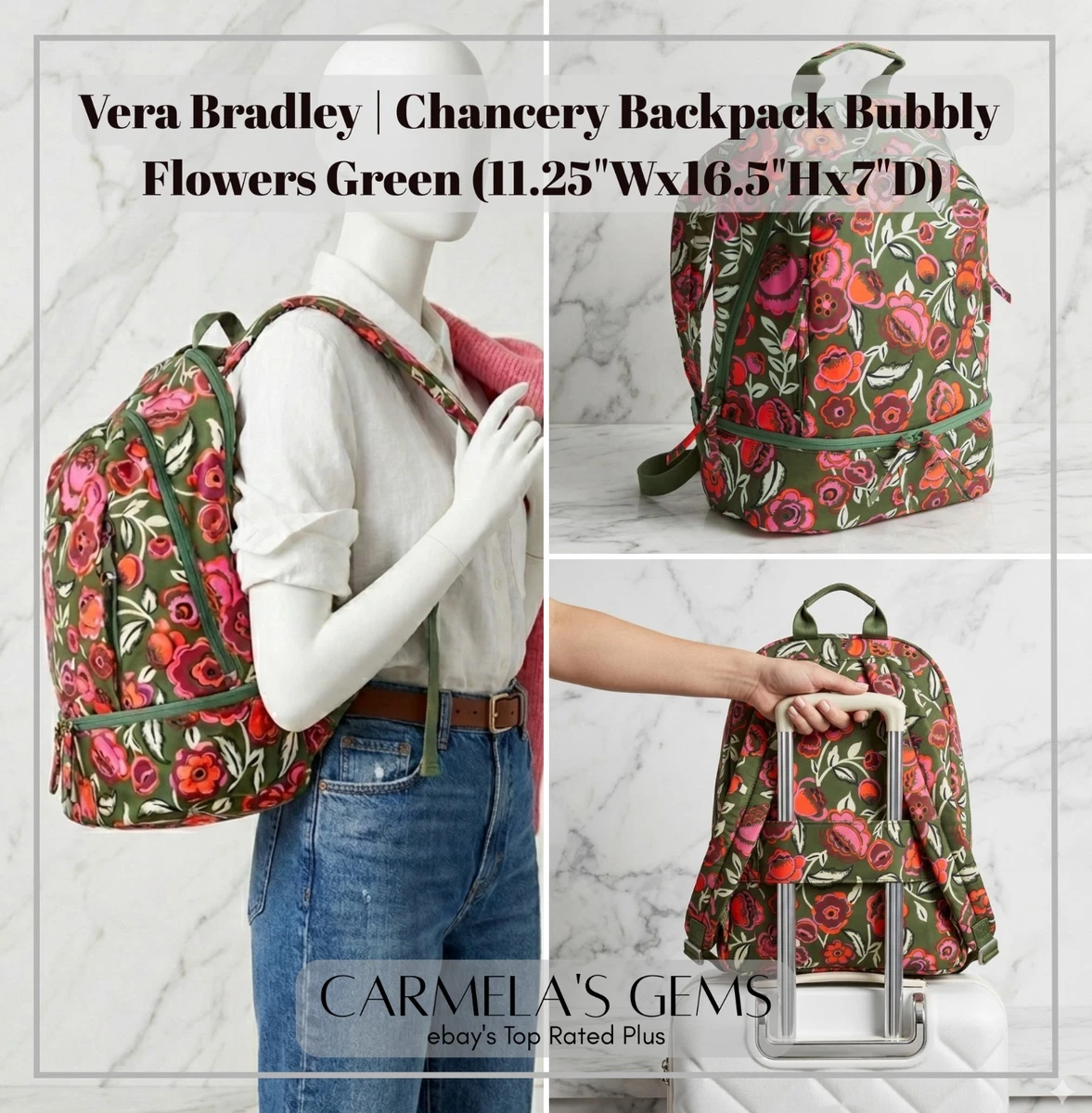 Vera Bradley Chancery Backpack in Bubbly Flowers Green NWT Embroidered Vera Bradley Chancery Backpack in Bubbly Flowers  main image 3