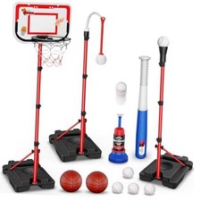 4 in 1 Kids Basketball Hoop and T-Ball Set - 4-in-1 basketball T-ball set