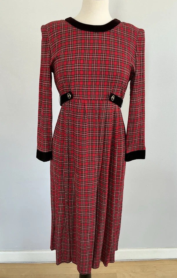 Vestido Vintage Años 90 Cuadros Cintura Imperio, Grunge Talla Pequeña Foto 2 de 4