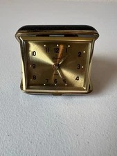 Vintage 60’s Endura Travel Alarm Clock Japan Tested & Working Gold Tone Face