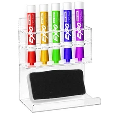 MyGift Wall Mounted Clear Acrylic Dry Erase Marker Holder Organizer 5 Marker