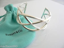 Tiffany & Co Knot Cuff Bangle Wide Bracelet Gift Pouch Love Silver Weave Art 925