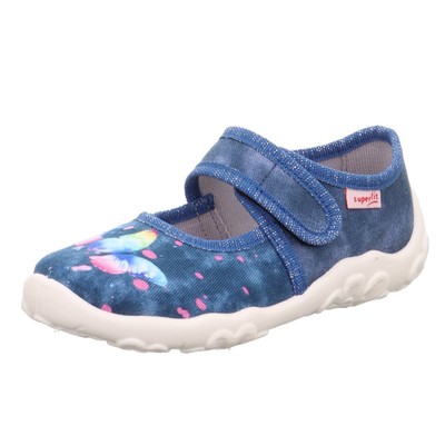 Superfit Mädchen Hausschuh Ballerina Klett Schmetterling blau Gr.23-35