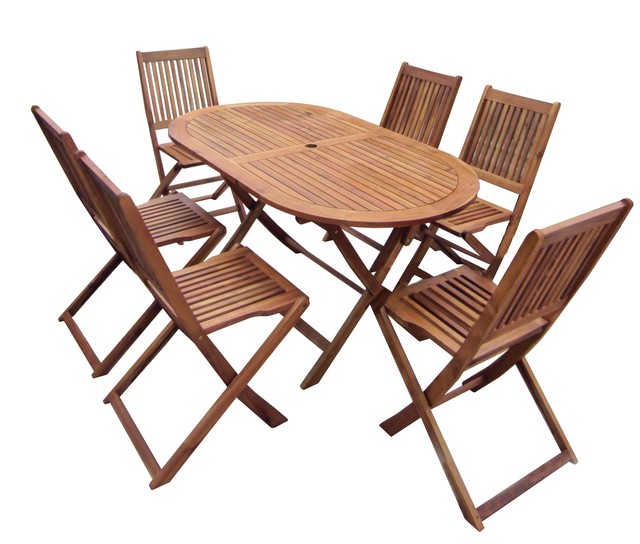 Charles Bentley Wooden Garden Furniture Patio Oval Table And 6 Chairs 7pc Set