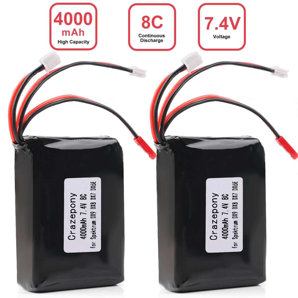 2Lipo Akku 4000mAh 2S 8C16C 7.4V JST JR Plug Senderbatterie für RC-Auto-LKW