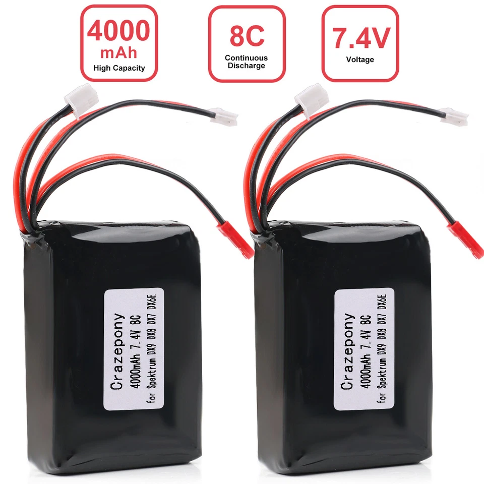 8 x 7,4V 4000mAh 2S Lipo Batterie JST JR-Stecker Balancer Anschluss für Spektrum - Bild 2 von 4