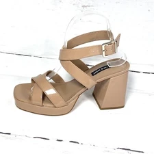 Nine West Shoes Women’s 7.5M Tan Platform  Sandals Ankle Strap Square Toe