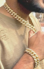 18mm Miami Cuban Link Necklace 14k Gold Solid St Steel 22" Chain 8" Bracelet Set