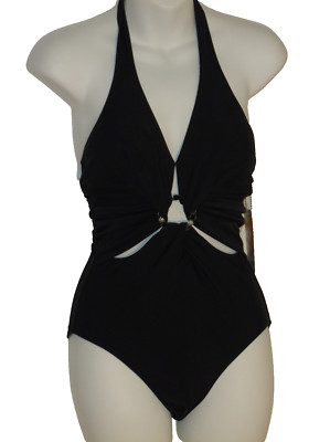 NWT Go Under one piece swimsuit size M 38 rhinestone ring cut outs
