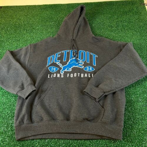 NFL Detroit Lions Hoodie Football Graphic Pullover Sweatshirt Gray Mens Medium