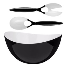 RETRO SMALL SALAD BOWL, SPOON AND FORK PLASTIC KITCHEN DINNING SET, 4 COLOURS