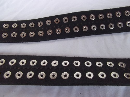 Michael Kors leather belt silver brass 1-3/8in wide 47in strap M L stud grommet - Picture 6 of 8