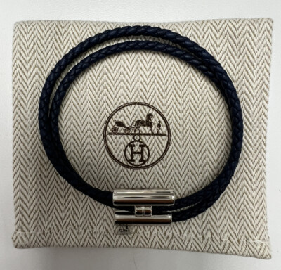 【Hermes】Tournis Tresse bracelet ◆国内発送◆ NEW Hermes Tournis Tresse Bracelet, Navy, Size T5, Palladium