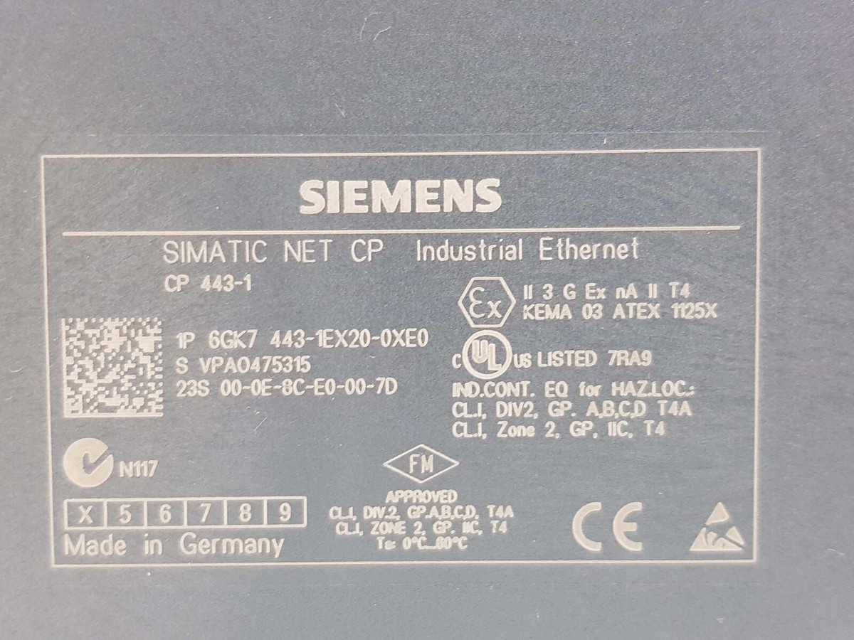 SIEMENS 6GK7 443-1EX20-0XE0 COMMUNICATIONS PROCESSOR CP 443 SIEMENS 6GK7 443-1EX20-0XE0 COMMUNICATIONS PROCESSOR CP 443