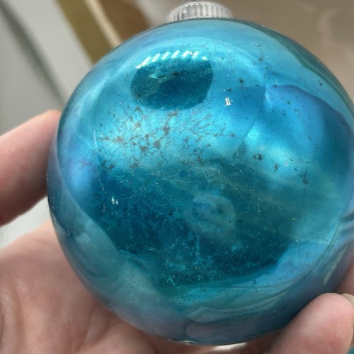 4 VINTAGE LANISSA Germany 3" MERCURY GLASS INDENT ORNAMENTS BALLS Glitter Blue - Picture 11 of 20