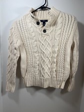 GAP Kids Girls/Boys Chunky Knit Mock Neck Button Up Sweater Cream Size Medium