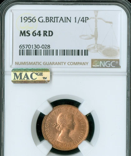 1956 GREAT BRITAIN FARTHING NGC MS64 RD PQ  MAC SPOTLESS *