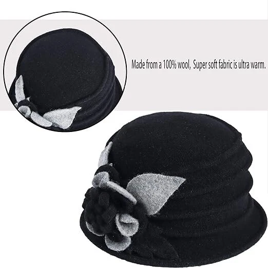 Vestido de lana floral vintage para mujer Cloche sombrero de invierno años 20 Foto 4 de 4