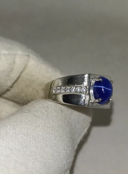 Anillo de plata esterlina 925 real lindy estrella azul zafiro anillo de sello vintage para hombre Foto 4 de 4