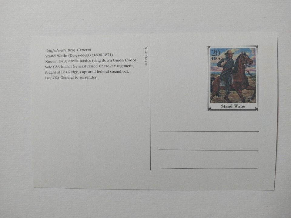 US 1994 Stand Watie Confederate General POSTAL CARD MNH , Civil War