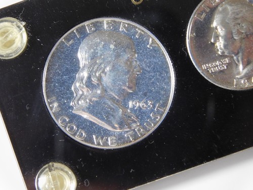 VINTAGE 1963 HALF DOLLAR QUARTER DIME NICKEL CENT US COINS PROOF SET - Picture 2 of 14