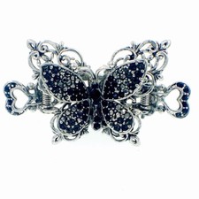 VINTAGE BUTTERFLY HAIR CLAW CLIP HAIRPIN USE SWAROVSKI CRYSTAL ELEGANT BLACK