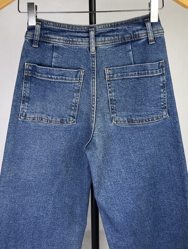 Zara Girls Marine Jeans Size 11-12 Kids Blue Denim Wide Leg High Waist Raw Hem - Picture 10 of 11