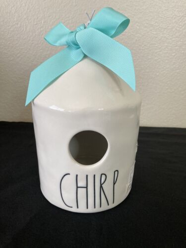 Rae Dunn Birdhouse CHIRP with Teal Bow New