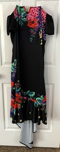 off the shoulder retro flower print black sheath dress