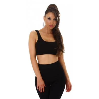 Bauchfreies Damen Feinripp Sport Tanktop Schwarz #SW222 - Bild 1 von 3