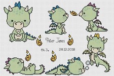 Birth Sampler Baby Dragons Green Counted Cross Stitch CHART No. 5-115A
