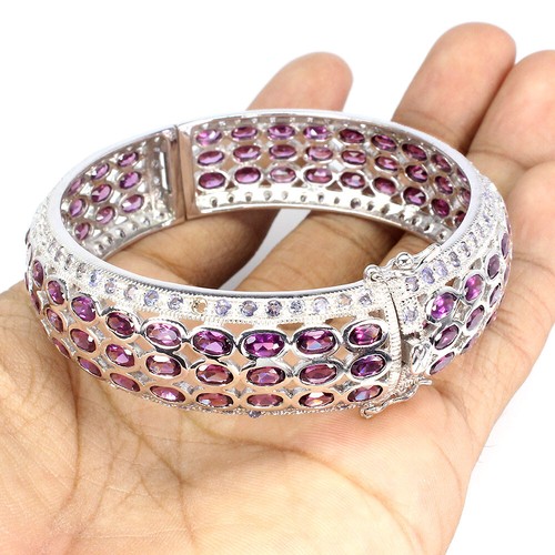 Sommer 925 Silber Armreif Oval Rhodolith Tansanit Natürlicher Edelstein Schmuck - Bild 3 von 9