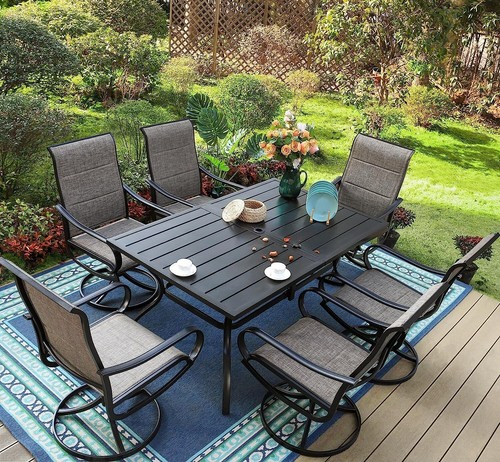60''Patio Dining Table for 6 Person Rectangular Metal Patio Outdoor Dining Table - Picture 7 of 8
