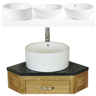 Badezimmer Waschtischunterschrank Eiche Eck wandhängend schwarz Quarz & Keramikbecken