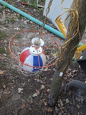 Vintage Globetrotter Style Basketball Hoop & Ball Ceiling Mount Light Fixture