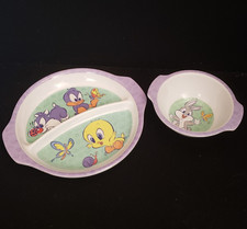 Looney Tunes Zak Designs Baby Bugs Tweety Daffy Sylvester Plate Bowl Set 2 Piece