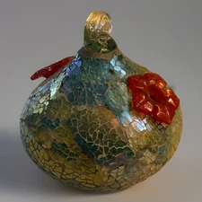 Mosaic Multi Color Glass Two Station Round Droplet Hanging Hummingbird Feeder