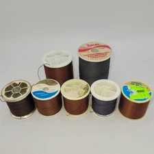7 spools Sewing thread Mixed lot - Polyester Thread Spools - Browns / Dark Blue