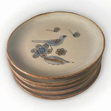 5 Ken Edwards Tonala Mexican Stoneware Plates 7.75" Birds Flowers Signed