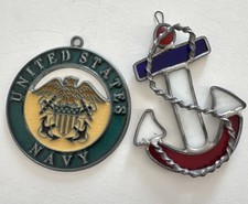 Lot Of 2 Nautical Stained Glass Suncatchers US Navy  Anchor