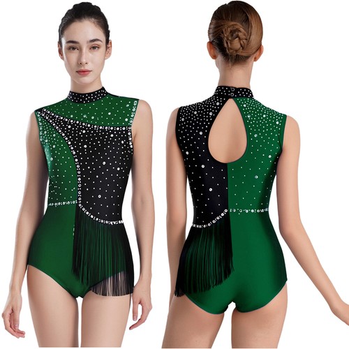 Womens Leotard Tassel Jumpsuit Figuring Skating Bodysuit Ballet Glittery Gym - Picture 43 of 86