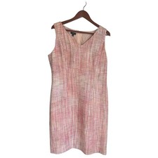 Talbots Pink Tweed Sheath Dress Women 14 Lined Classic Style Preppy