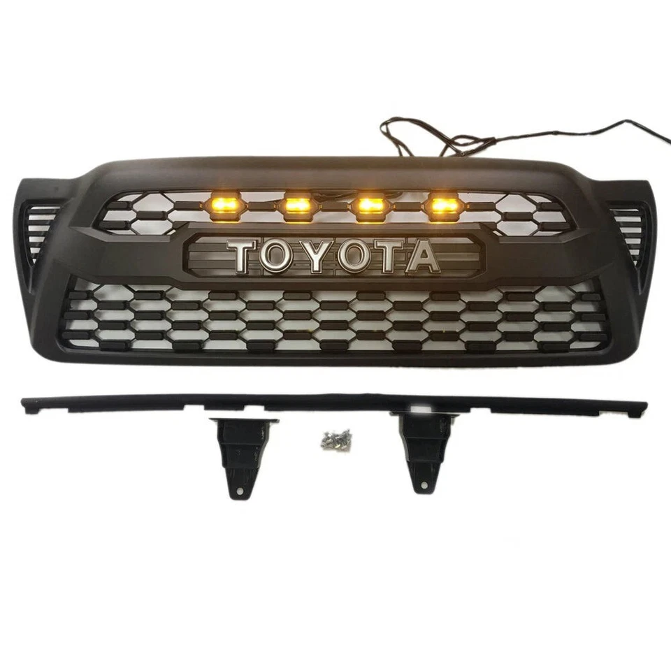Parachoques delantero rejilla superior de malla para Toyota Tacoma 2005-2011 negro mate con LED Foto 4 de 4
