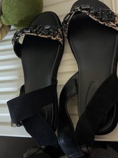 Evans Black Sandals Size 9 EEE Wide Fitting Open Toe Flat Shoes