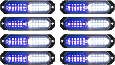 ASPL 8pcs Sync Feature Ultra Slim 12-LED Surface Mount Flashing Blue/White 
