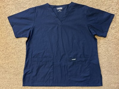 Landau Made Better Navy Blue Medical Scrub Top Men Women Size LGE L With Pockets