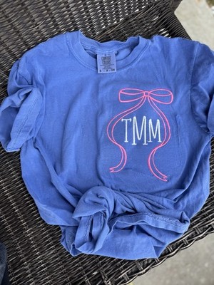 Bow Monogram Embroidered Tee, Fun, Shirt, Gift, Short Sleeve 