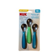 NUK Kiddy Cutlery Toddler Spoons 18 Months Blue Green 3 Pack New